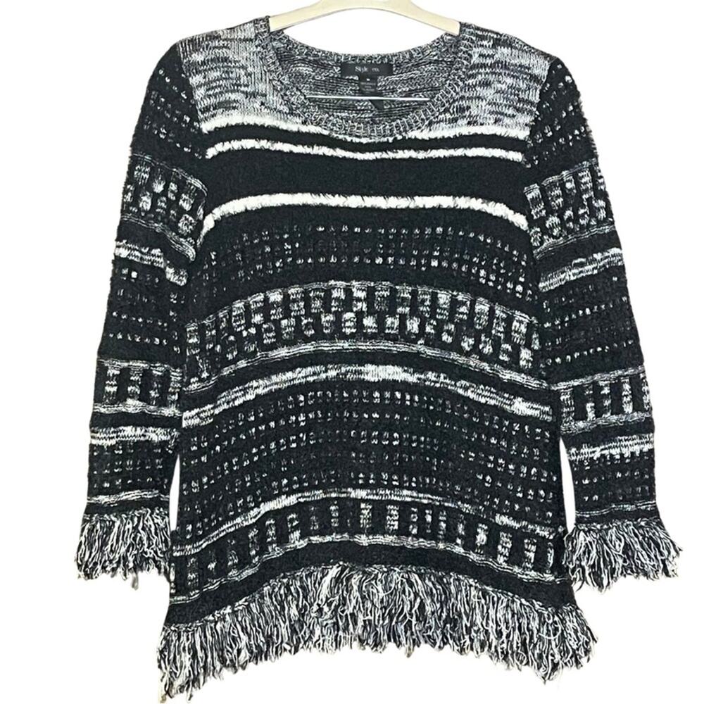 Style & Company sweater black white shaggy cozy comfy casual size medium
